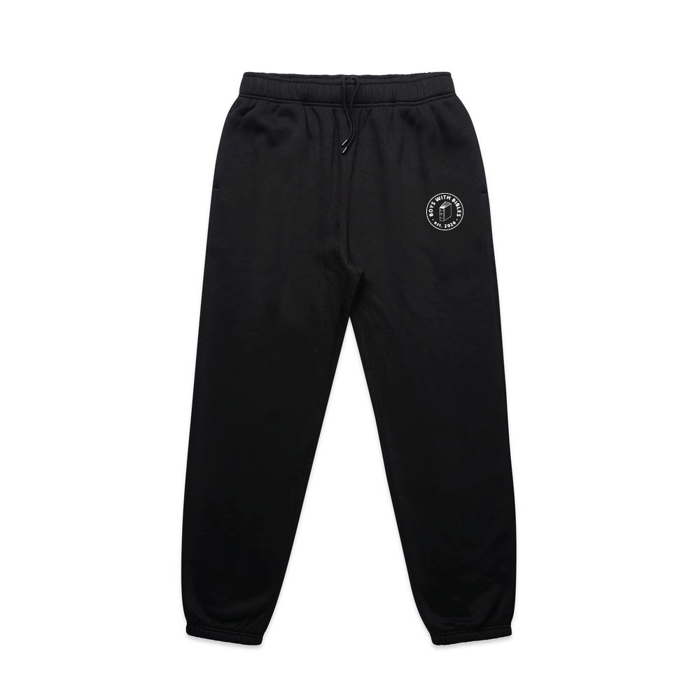 Boys with Bibles Icon adult relax track pants in Black, front view