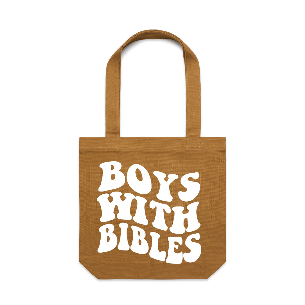 Puff Boys with Bibles heavy cotton canvas tote bag