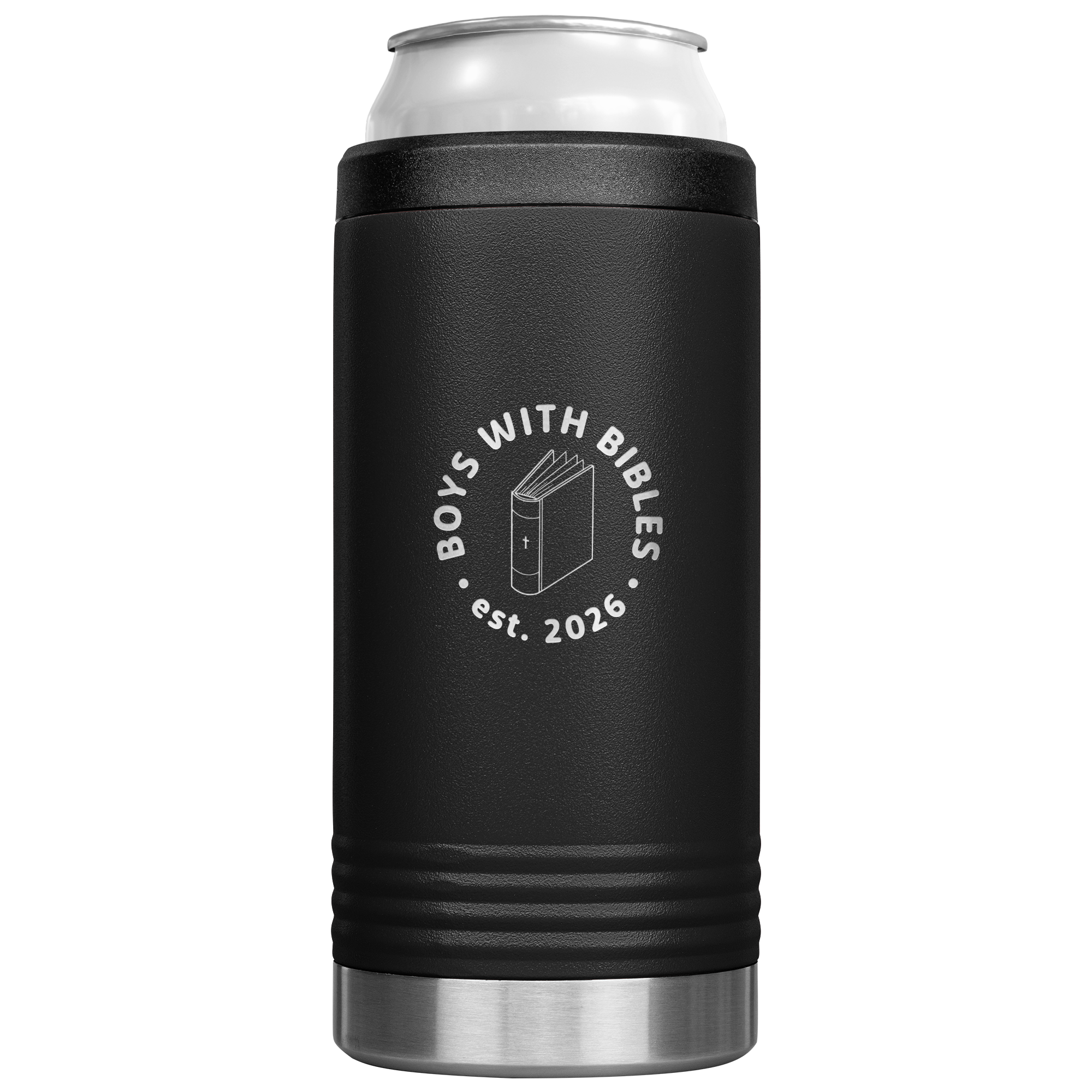 Boys with Bibles Icon 12 oz Cozie insulated can cooler in Black