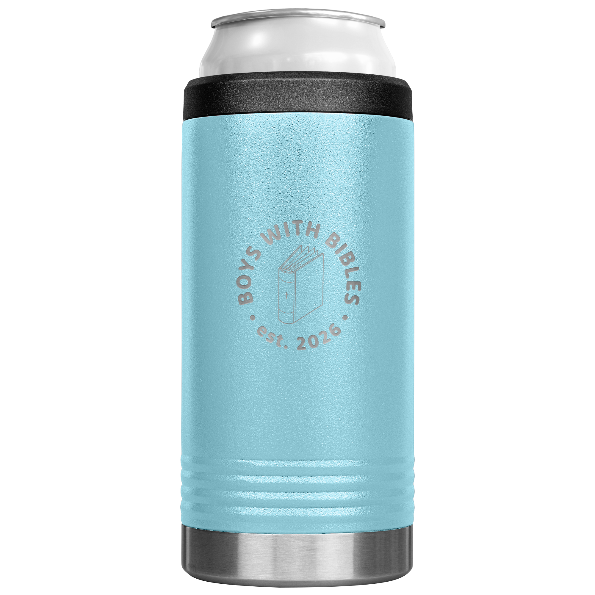 Boys with Bibles Icon 12 oz Cozie insulated can cooler in Light Blue