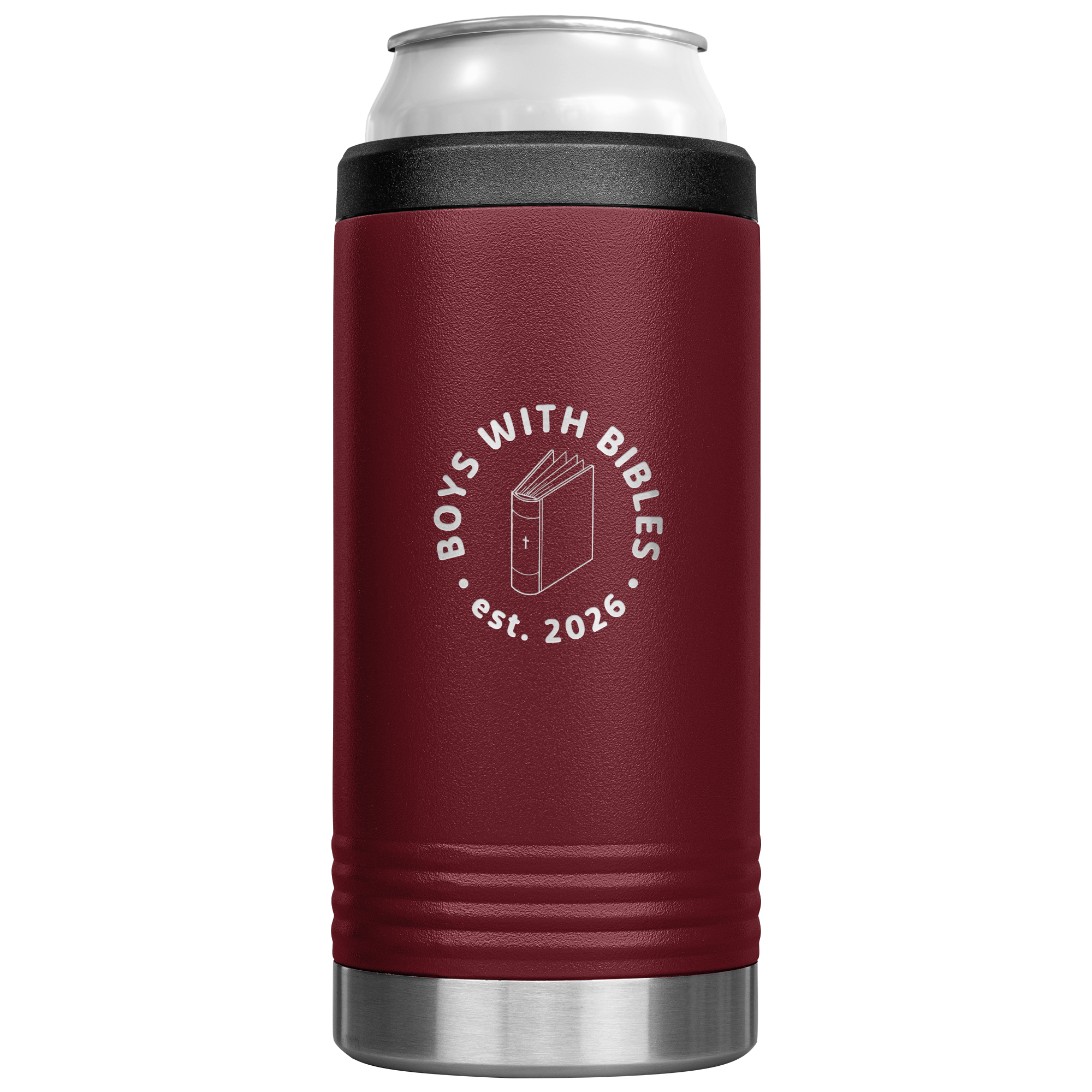 Boys with Bibles Icon 12 oz Cozie insulated can cooler in Maroon