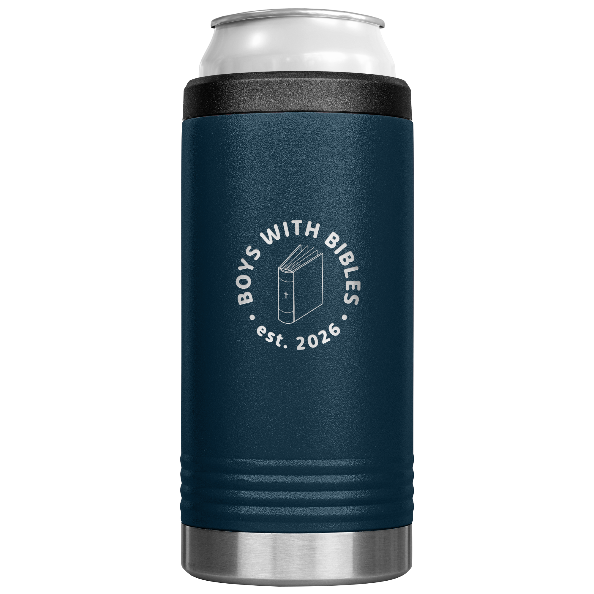 Boys with Bibles Icon 12 oz Cozie insulated can cooler in Navy