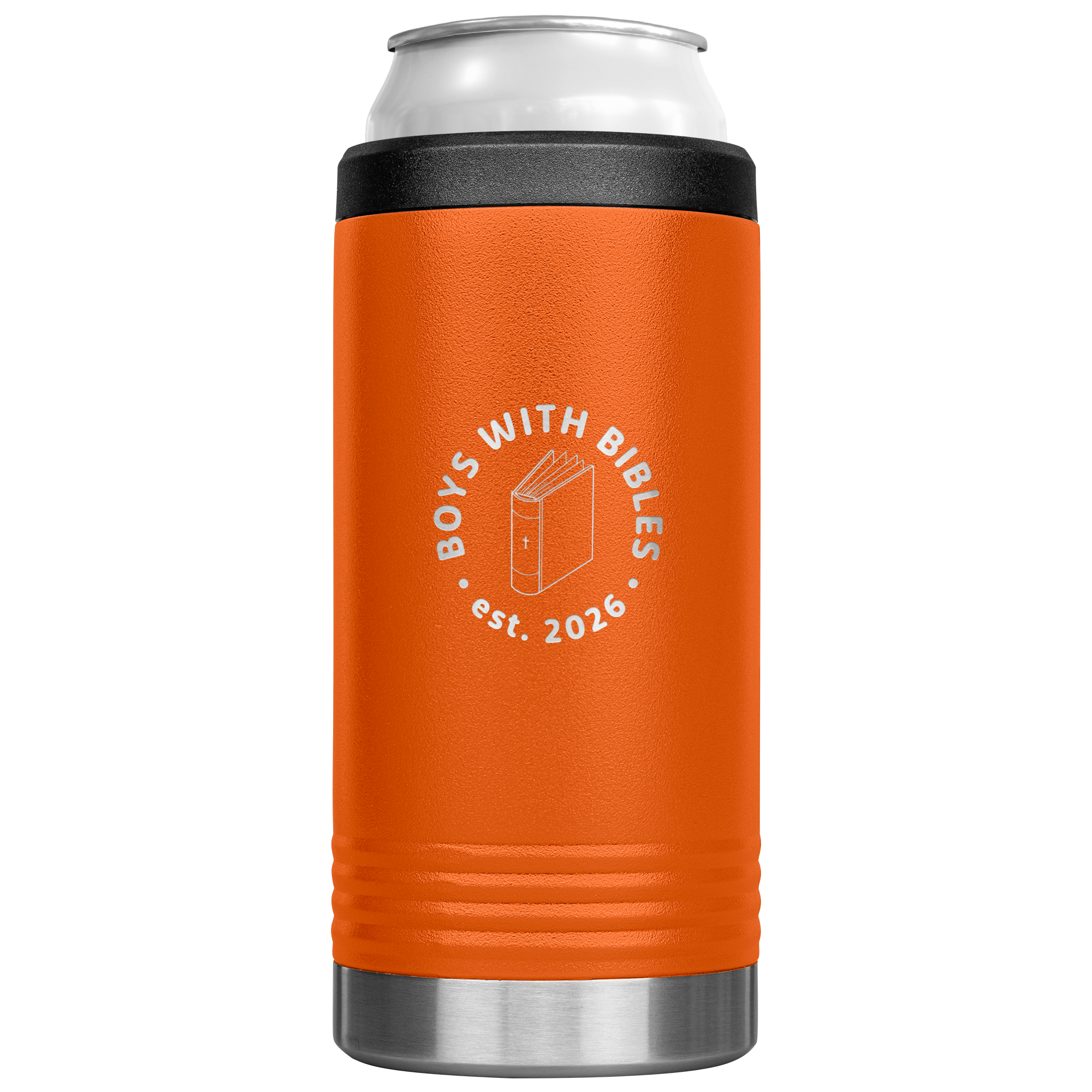 Boys with Bibles Icon 12 oz Cozie insulated can cooler in Orange