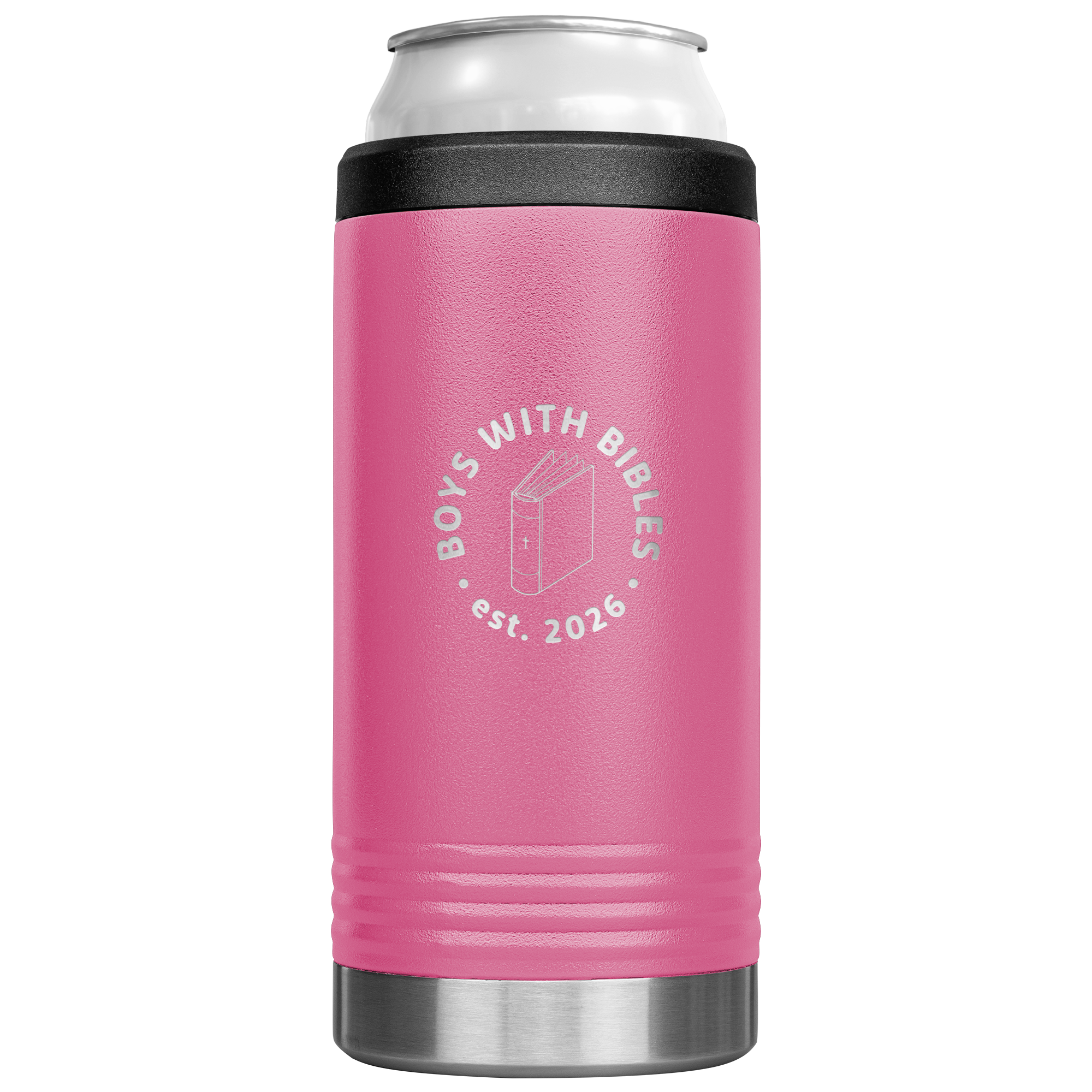 Boys with Bibles Icon 12 oz Cozie insulated can cooler in Pink