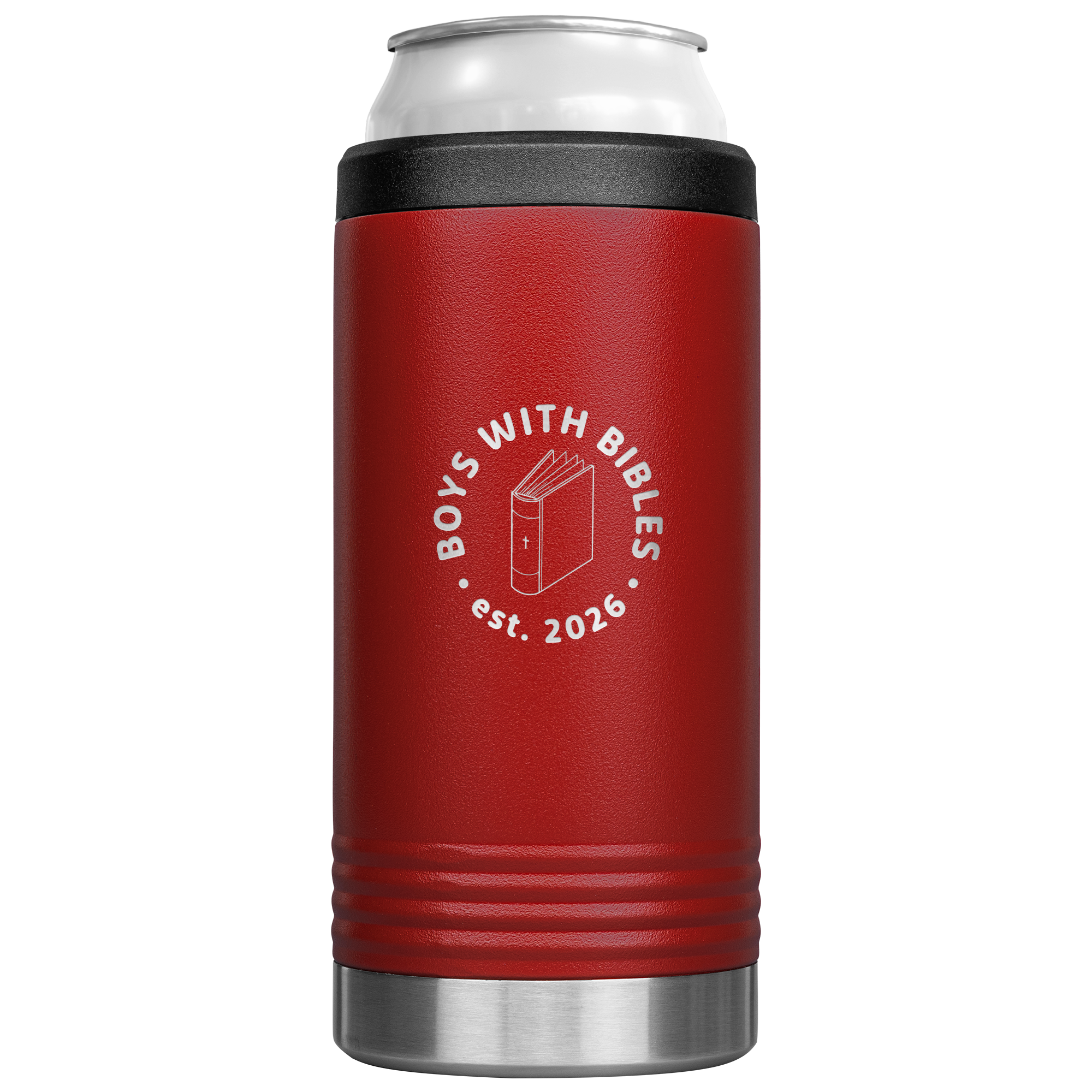 Boys with Bibles Icon 12 oz Cozie insulated can cooler in Red