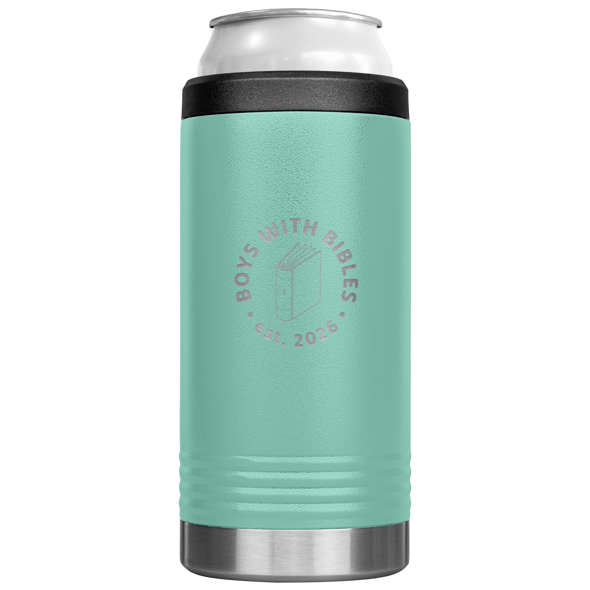 Boys with Bibles Icon 12 oz Cozie insulated can cooler in Teal