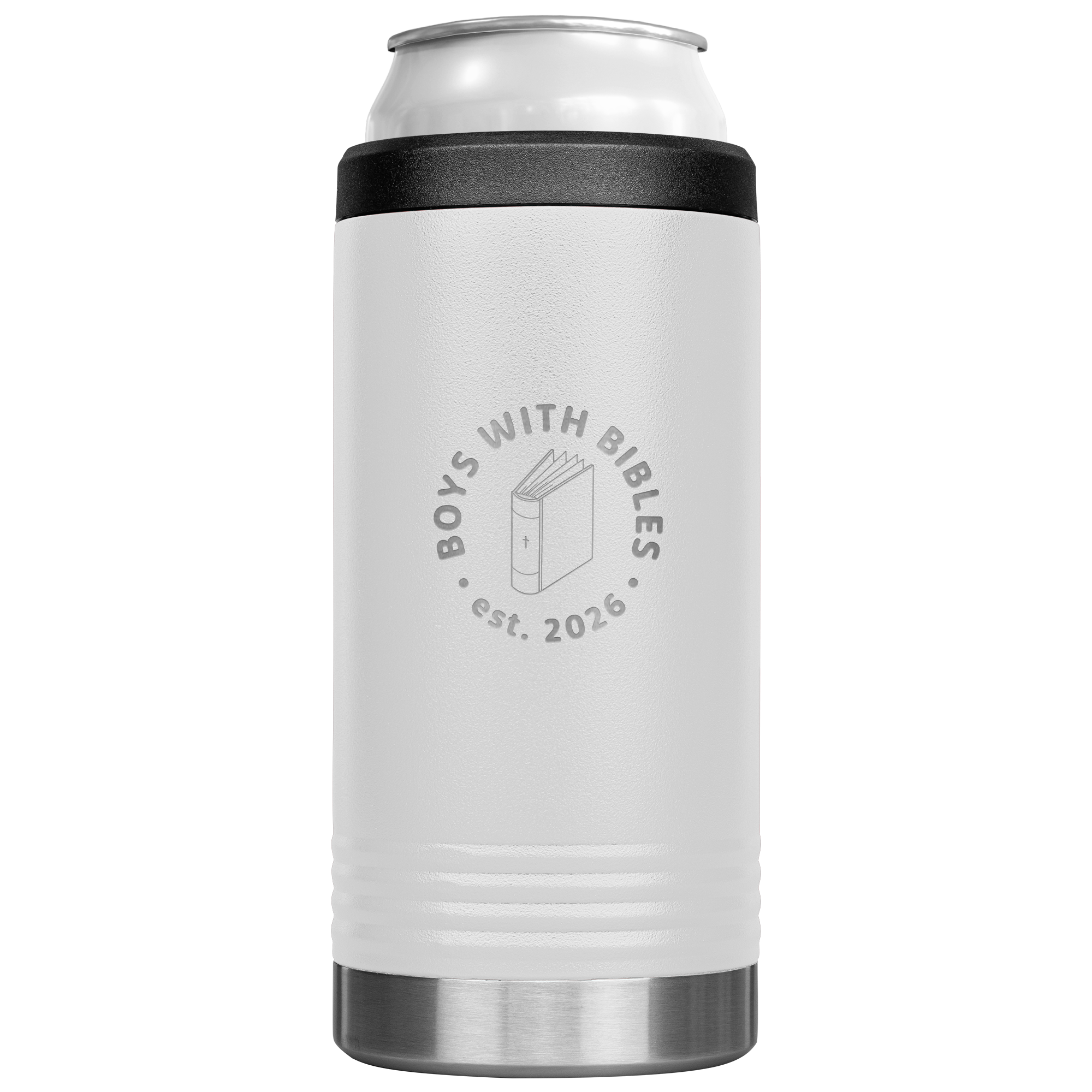 Boys with Bibles Icon 12 oz Cozie insulated can cooler in White