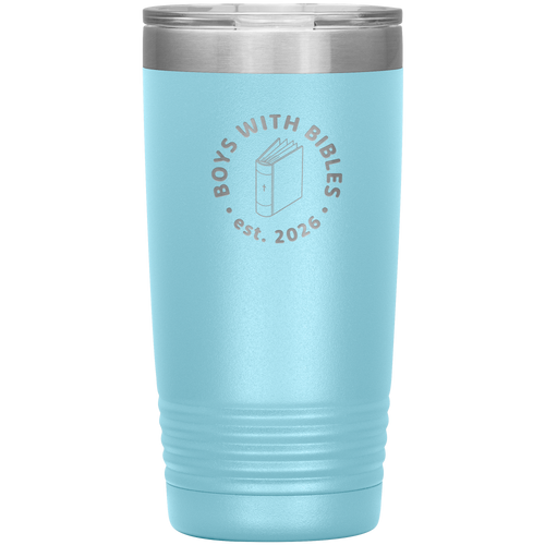 Boys with Bibles Icon 20 oz insulated coffee tumbler in Light Blue