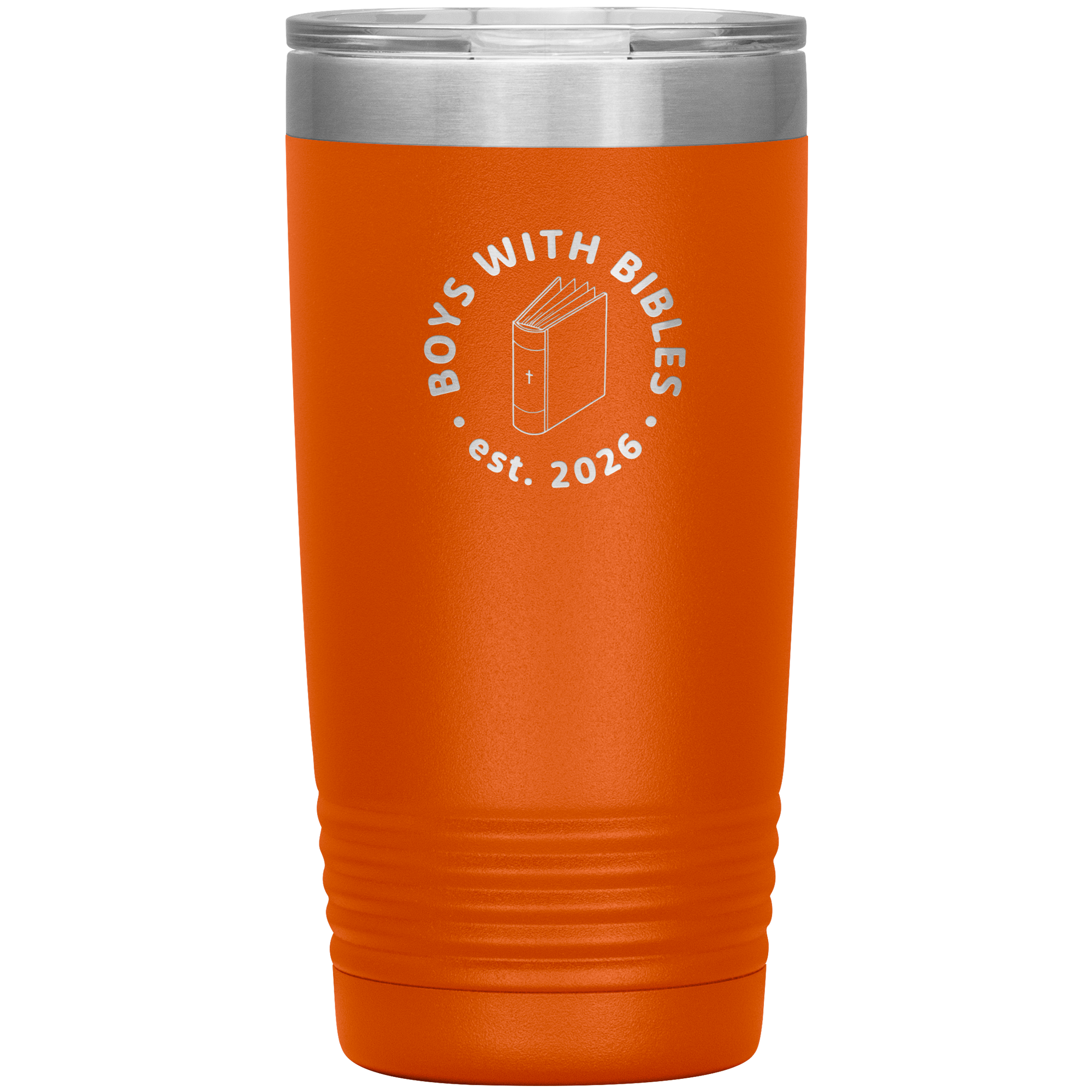 Boys with Bibles Icon 20 oz insulated coffee tumbler in Orange
