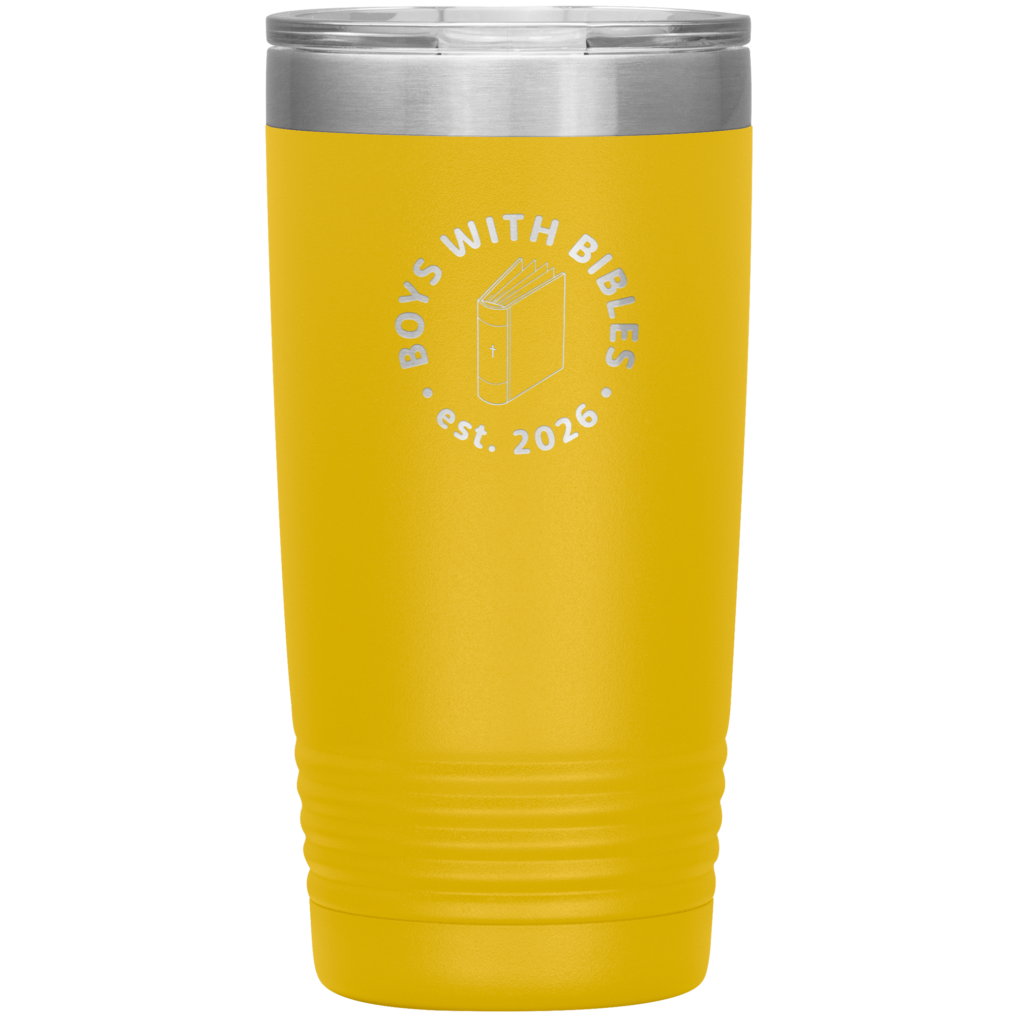 Boys with Bibles Icon 20 oz insulated coffee tumbler in Yellow
