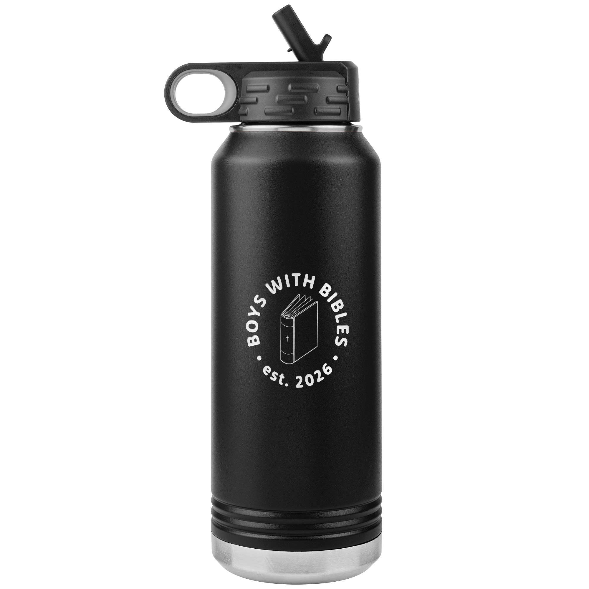 Boys with Bibles Icon 32 oz insulated water bottle in Black