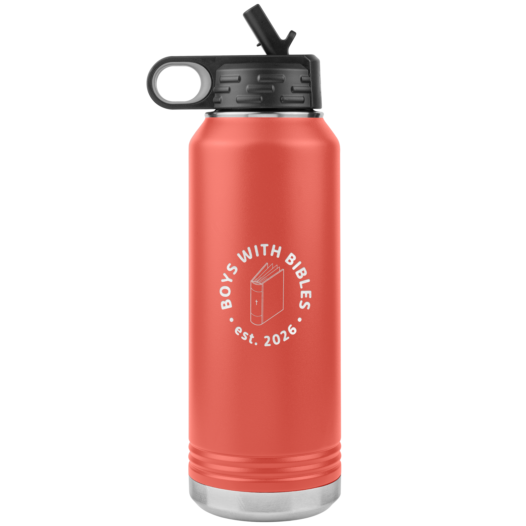 Boys with Bibles Icon 32 oz insulated water bottle in Coral