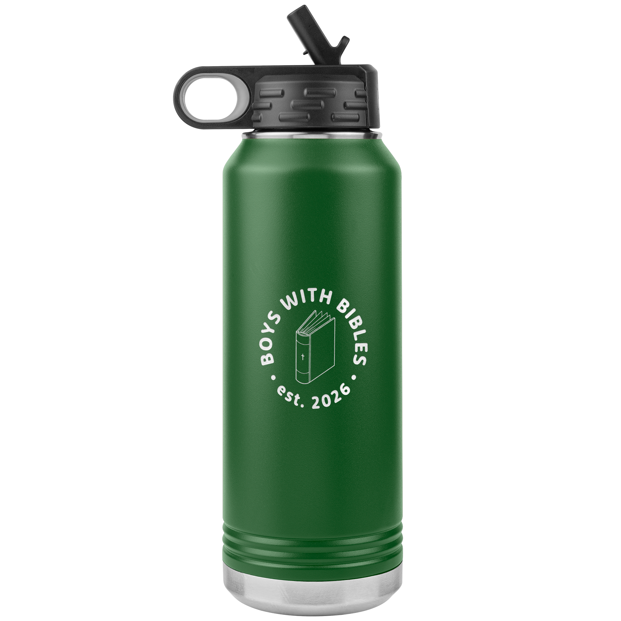 Boys with Bibles Icon 32 oz insulated water bottle in Green
