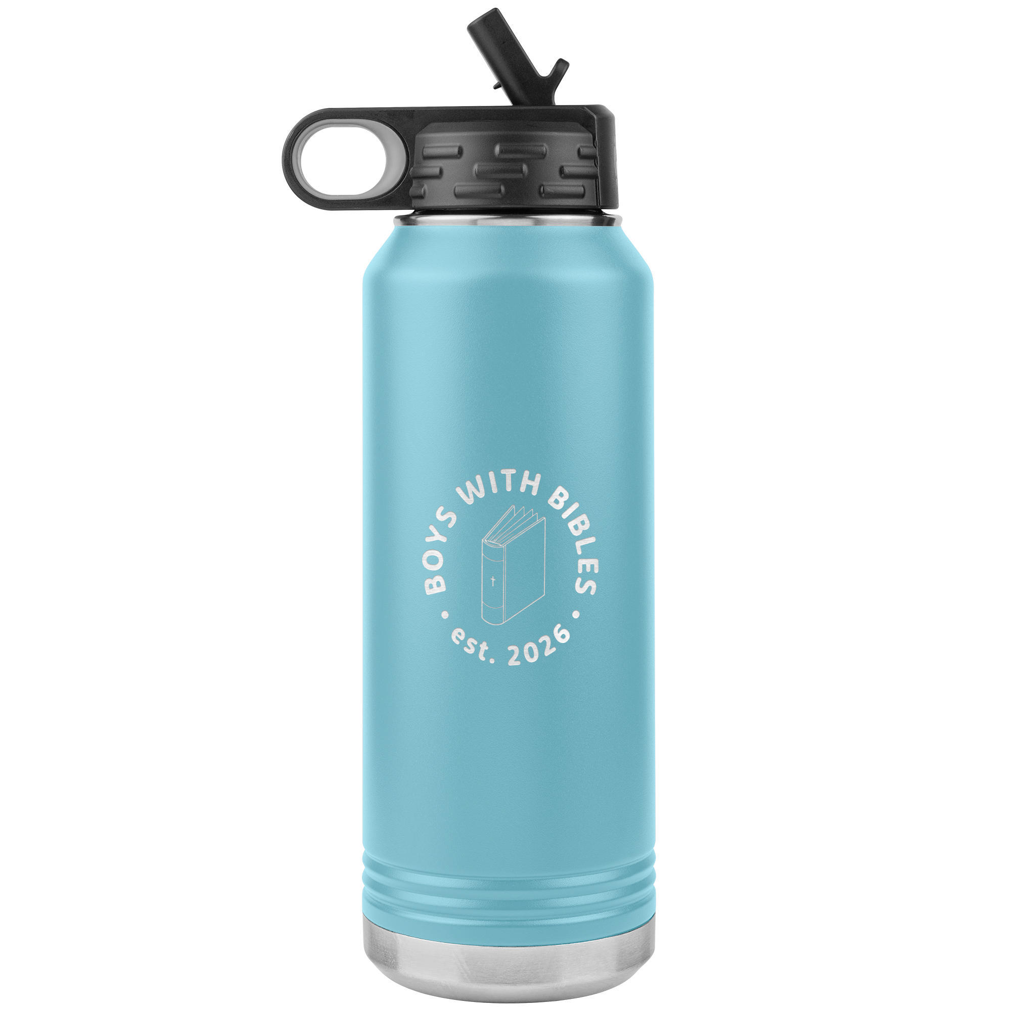 Boys with Bibles Icon 32 oz insulated water bottle in Light Blue