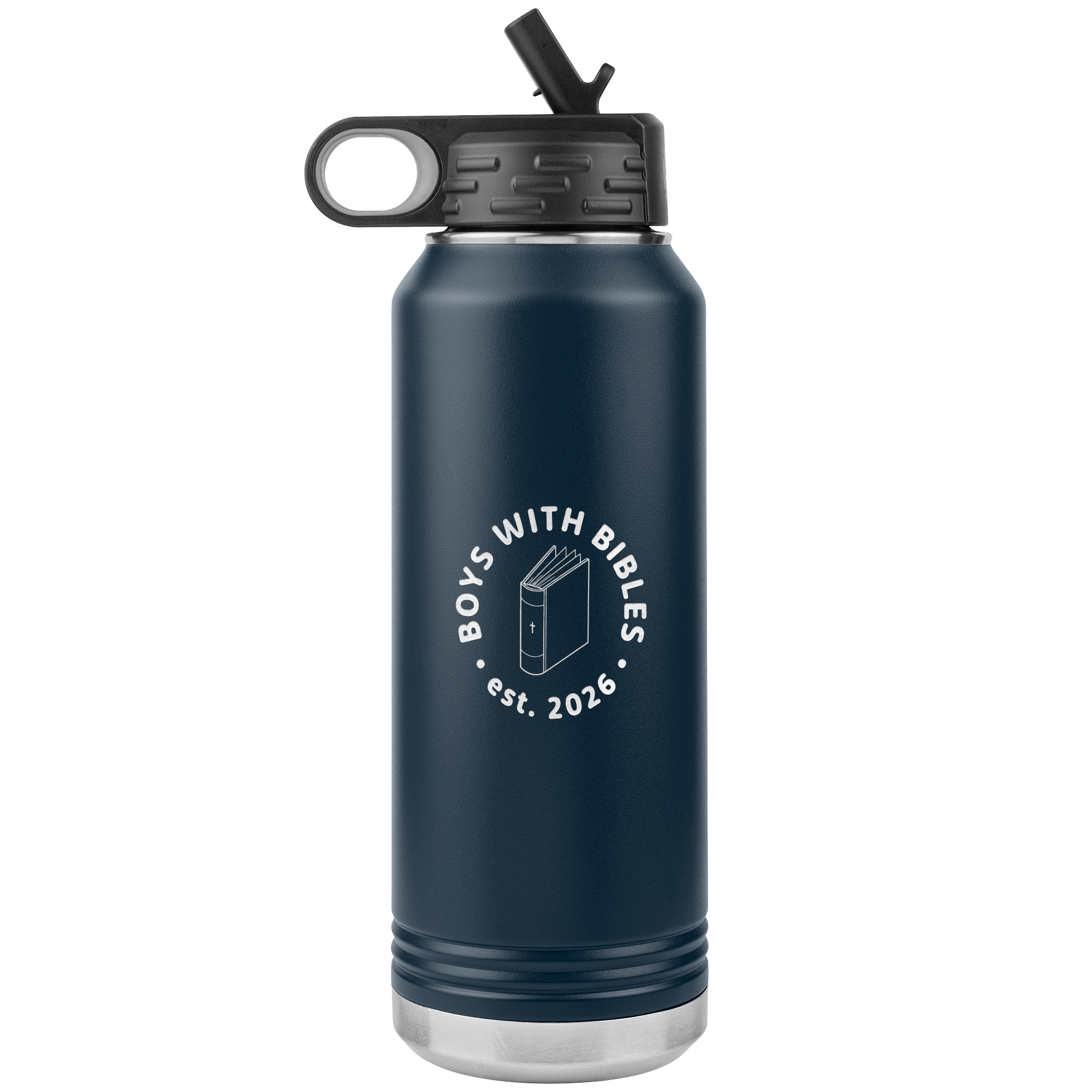 Boys with Bibles Icon 32 oz insulated water bottle in Navy
