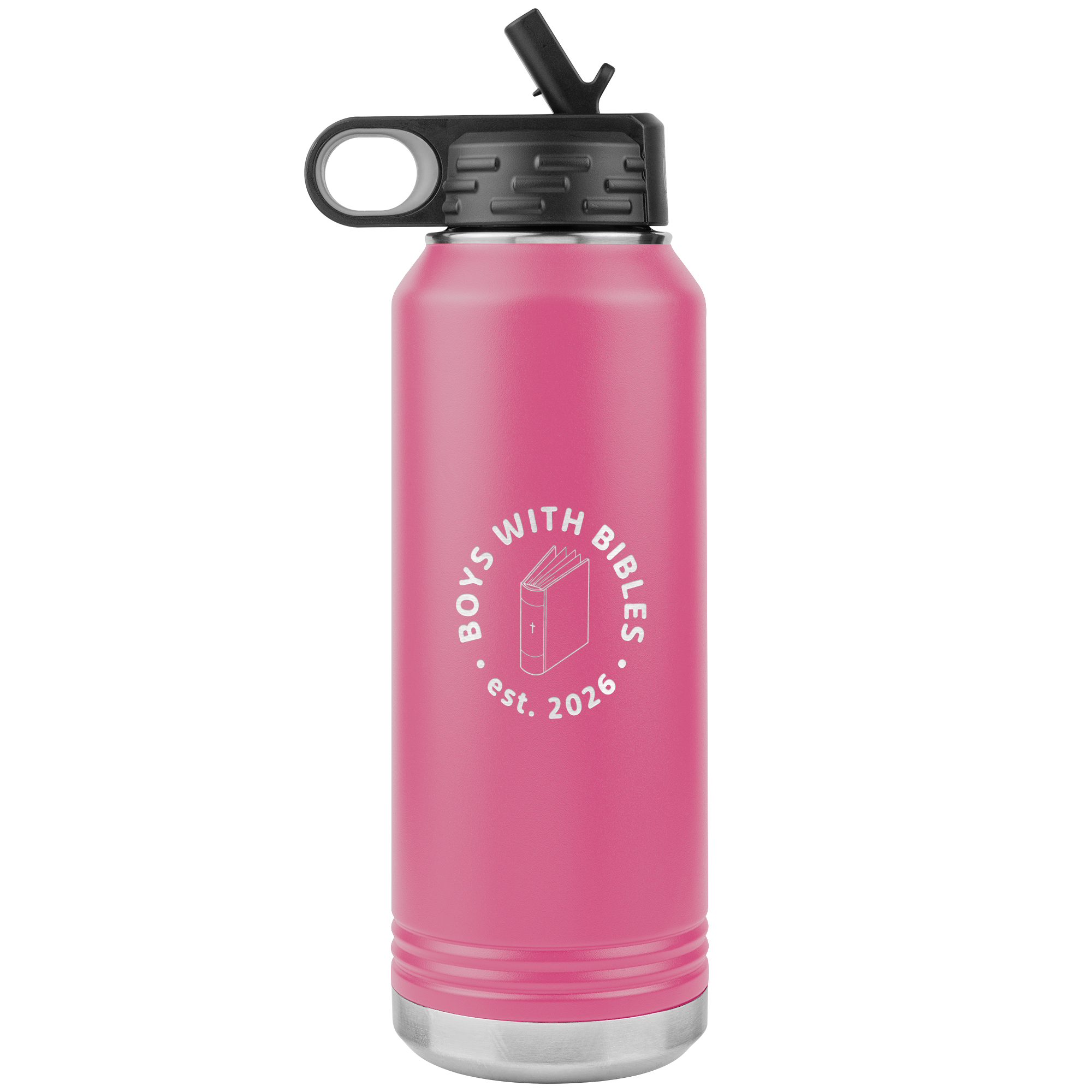 Boys with Bibles Icon 32 oz insulated water bottle in Pink