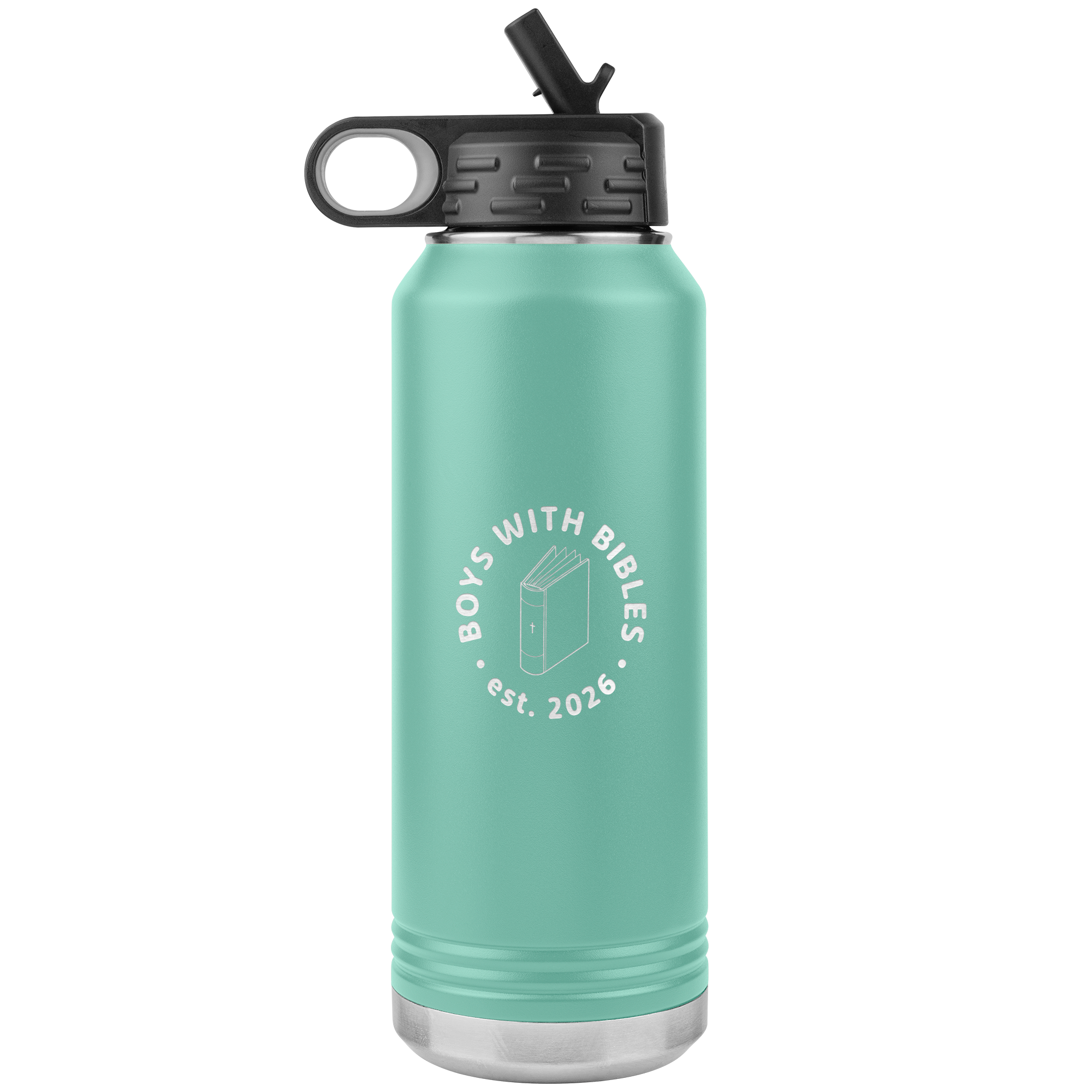 Boys with Bibles Icon 32 oz insulated water bottle in Teal