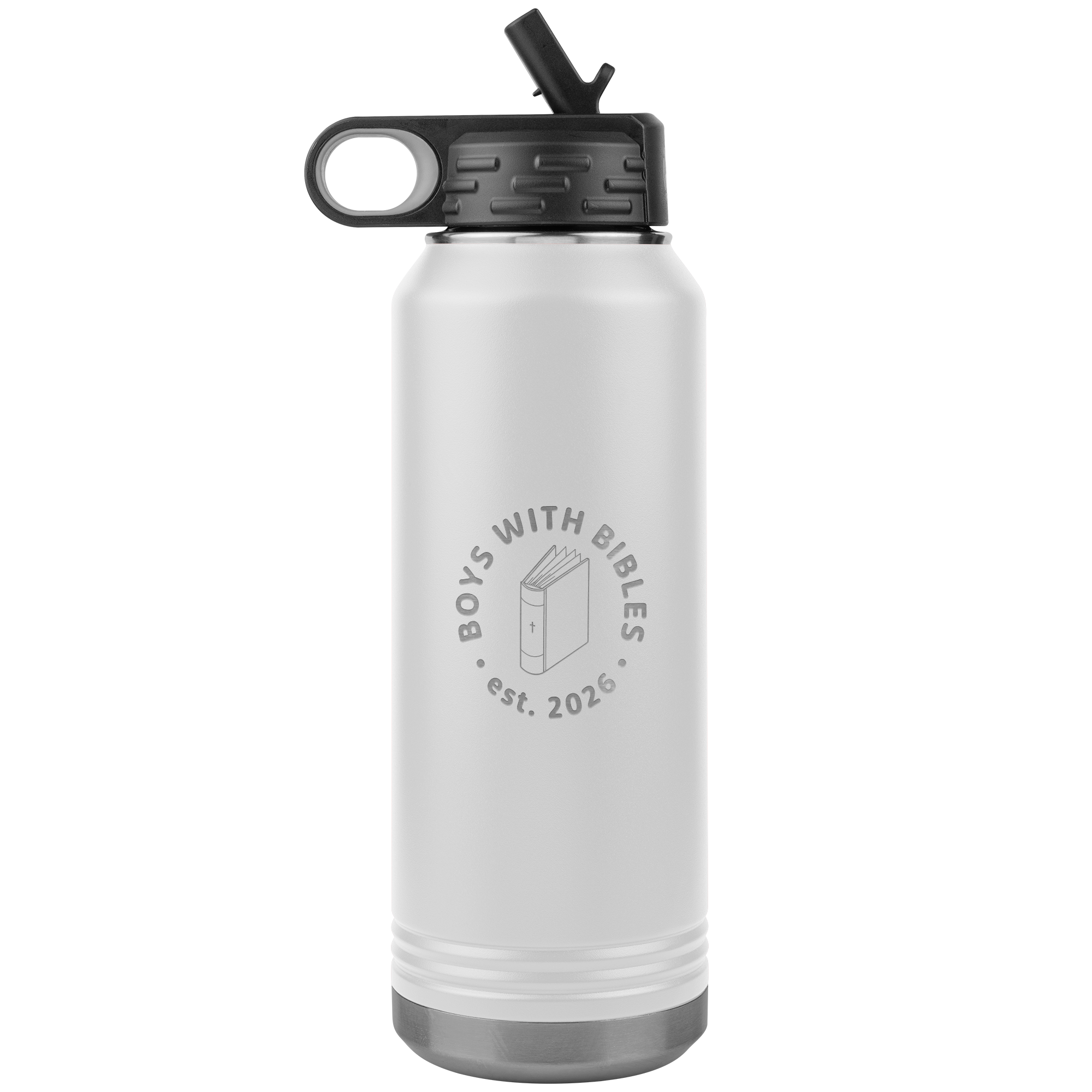 Boys with Bibles Icon 32 oz insulated water bottle in White