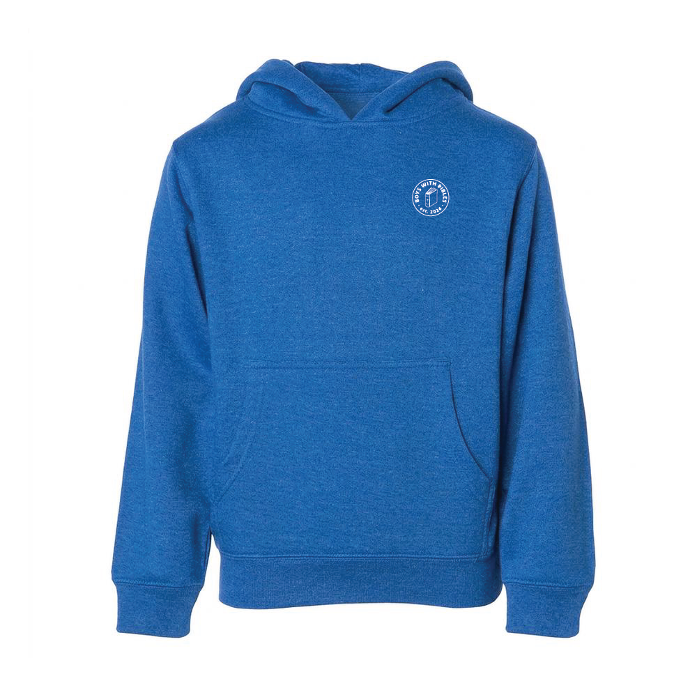 Boys with Bibles Icon adult midweight pullover hoodie in Royal Heather, front view