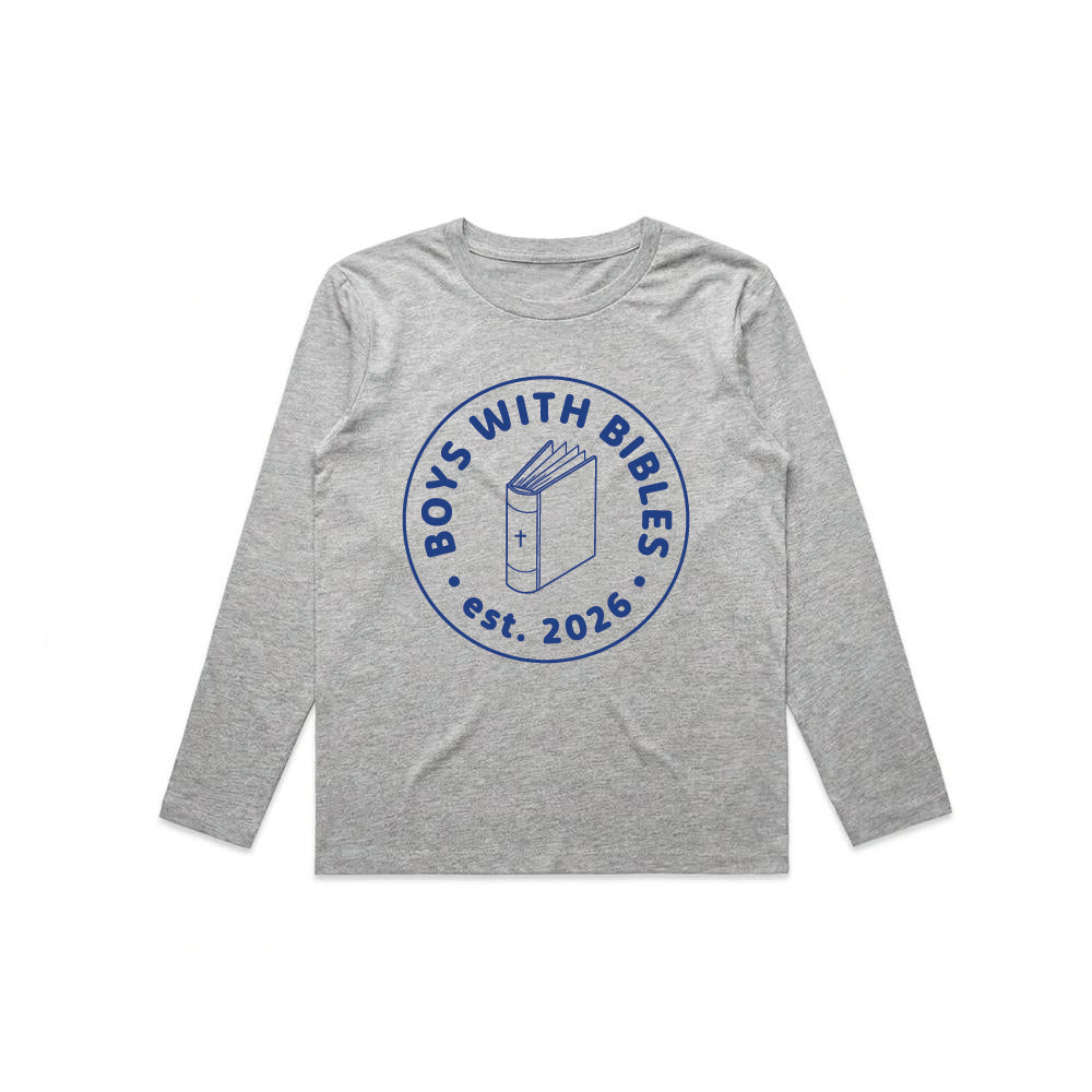 Boys with Bibles Centerstage toddler long sleeve tee in Athletic Heather, front view