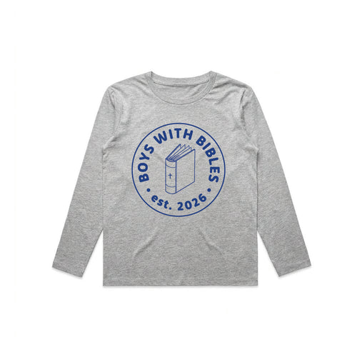 Boys with Bibles Centerstage toddler long sleeve tee in Athletic Heather, front view