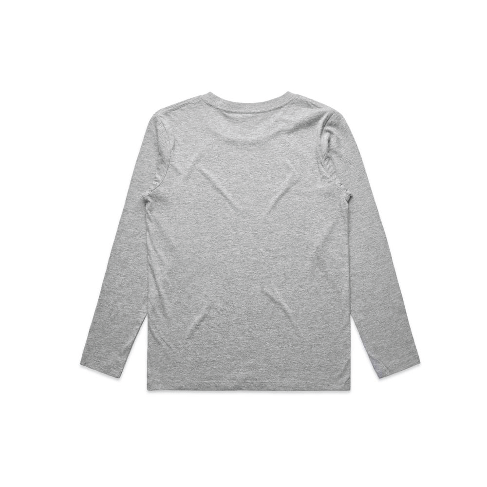 Back view of the Boys with Bibles Centerstage Christian youth long sleeve tee in athletic heather grey