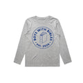 Boys with Bibles Centerstage Christian youth long sleeve tee in athletic heather grey, front view