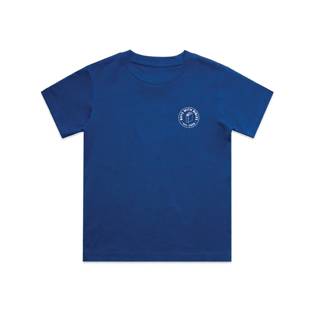 Boys with Bibles Icon youth short sleeve tee in Bright Royal, front view